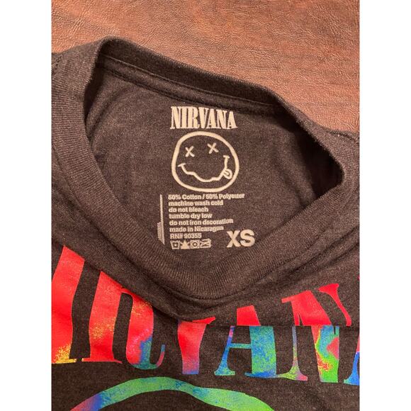 Nirvana Tie Dye Dazed Smiley Face‎ Heather Gray Short Sleeve Size XS Grunge Band - Picture 5 of 6